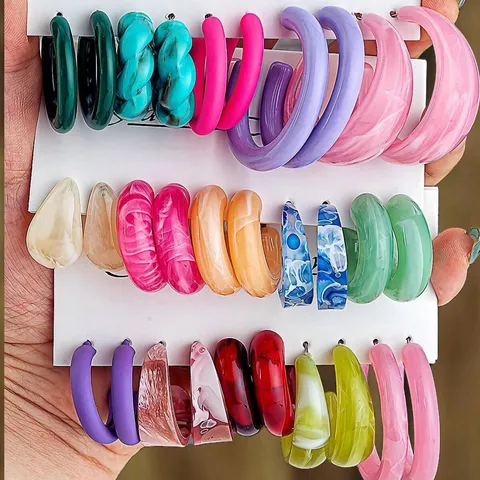 C-Form Ohrringe Set Für Damen Trendy Eisen Harz Künstliche Perle Ohrringe Multi-Pack Leopardenmuster Marmormuster Schmuck Geschenk