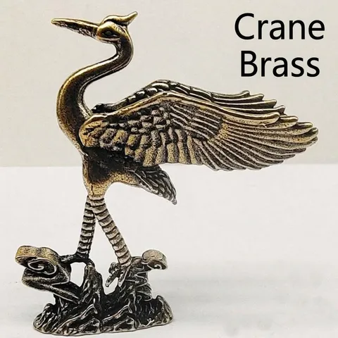 Vintage Brass Crane Figurine Spreading Wings Mini Statue Desk Home Office Chinese Decor Handmade Animal Art Craft Gift