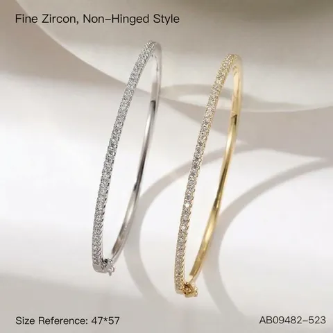Classic Single Row Zirconia Bangle For Women Gold Plated Copper Bracelet Dubai Style Fashion Jewelry Buckle Bangle