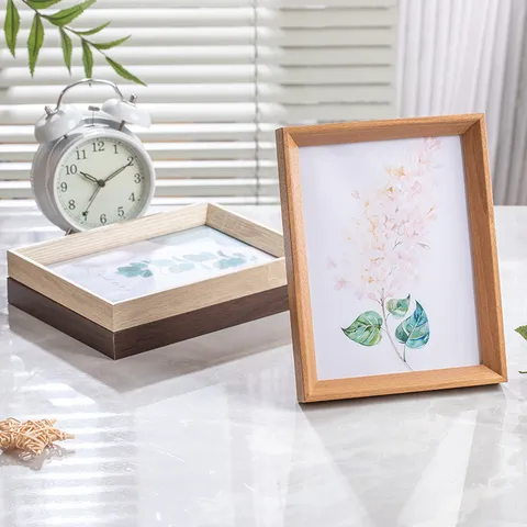 Neu Chinesisch Abgeschrägter Holzfotorahmen Minimalistisch Rechteckig Schreibtischständer Wandbehang Bilderrahmen Wohnzimmer Deko
