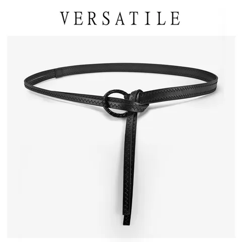 Minimalist PU Leather Belt For Women Fashion Soft Surface Knotted Round Buckle Waistband Casual Dress Coat Waist Belt