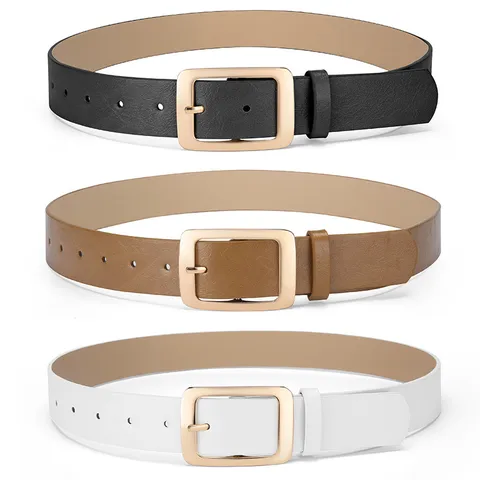 Minimalist PU Leather Belt For Women Fashion Square Metal Buckle Casual Dress Waist Belt Daily Accessories