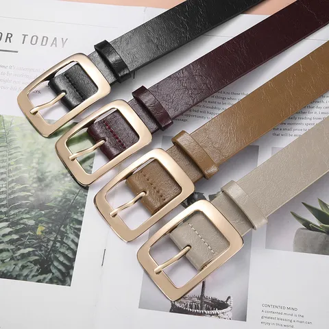 Minimalist PU Leather Belt For Women Fashion Square Metal Buckle Casual Dress Waist Belt Daily Accessories