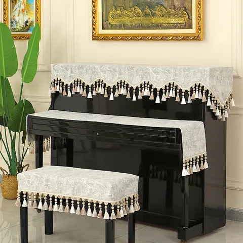 Set Copertura Antipolvere per Pianoforte con Motivo Marmo Lusso Leggero Moderno Minimalista Custodia per Pianoforte Verticale con Nappe Tessile Casa