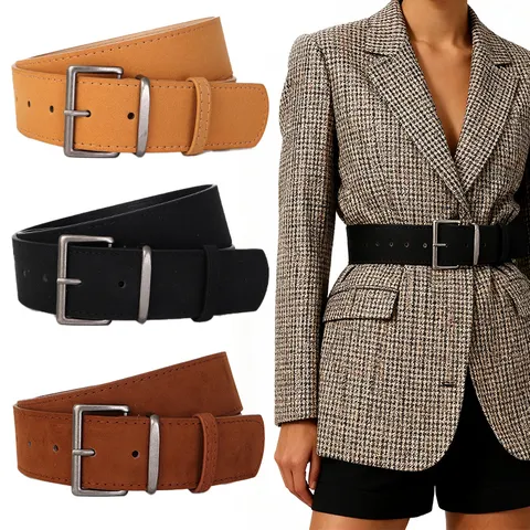 Damen Mode PU Ledergürtel Retro Metall Dornschnalle Breiter Bund Lässige Kleid Jeans Dekorative Gürtel Zubehör