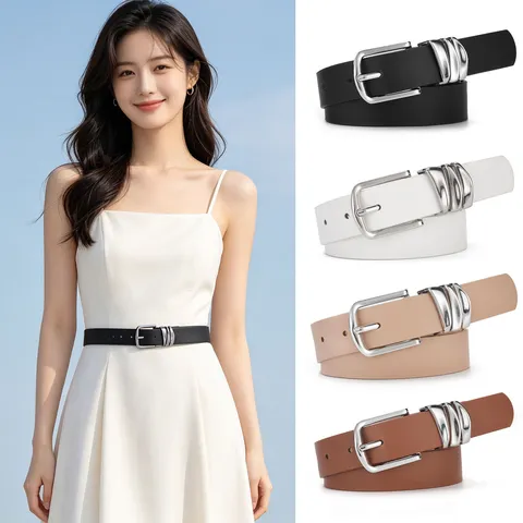 Women PU Leather Belt Minimalist Casual Metal Ring Waist Belt For Dress And Jeans Fashion Accessories