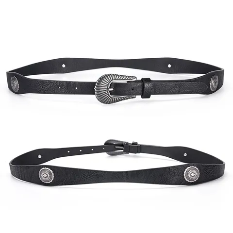 Women Western Style PU Leather Belt Retro Vintage Metal Buckle Casual Jeans Decorative Waist Belt Fashion Accessories