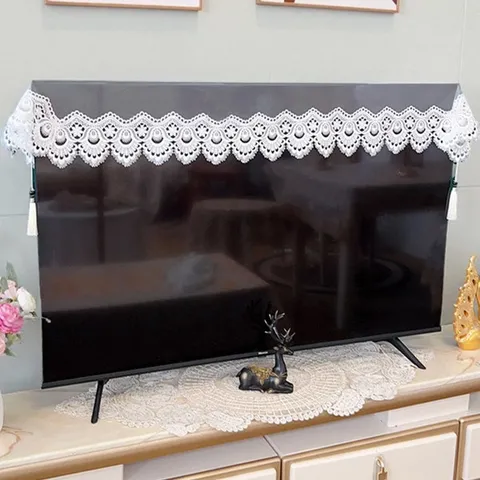 Spitze TV Staubschutz Netz Bestickt Quaste Fernseher Bildschirm Schutz Modern Minimalistisch Heim Dekor Staubdichte Abdeckung