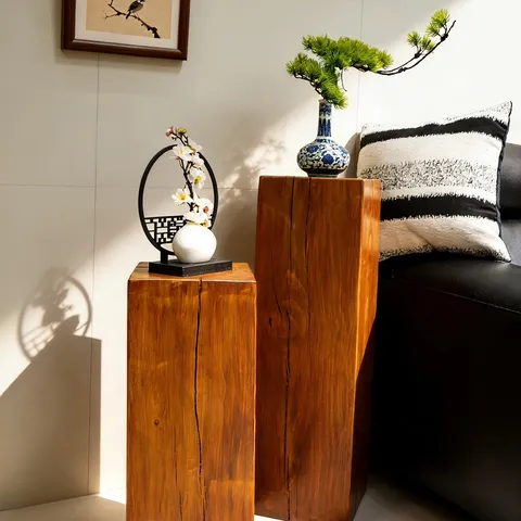 Wabi-Sabi Massives Kiefernholz Baumstumpf Display Ständer Wohnzimmer Flur Pflanzenständer Holzhocker Beistelltisch Heimtextilien