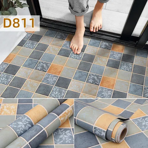 Wasserdichter Rutschfester Selbstklebender PVC Bodenaufkleber Küche Badezimmer Renovierung Fliese Aufkleber Verdickte Verschleißfeste Rolle
