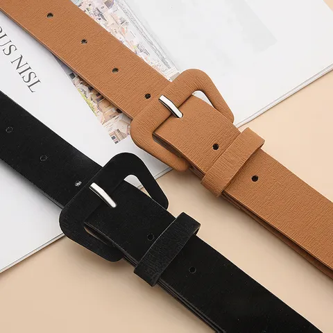 Women S PU Leather Belt Minimalist Casual Style Covered Buckle Decorative Belt Versatile Waist Belt For Ladies Fashion