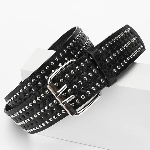 Women's Punk Hip Hop PU Leather Belt Multi-Layer Rivet Star Hollow Out Casual Daily Versatile Waist Belt Fashion Accessories