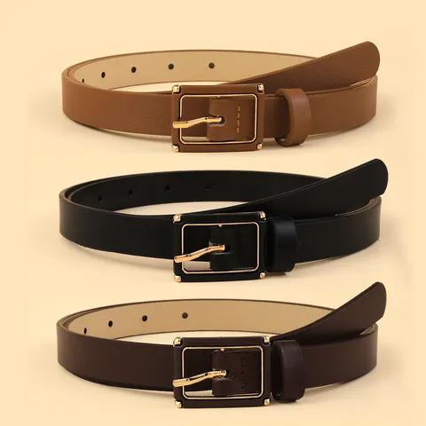 Minimalist Retro PU Leather Pin Buckle Belt Women Casual Solid Color Thin Waist Belt Daily Versatile Jeans Belt Accessories