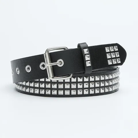 Unisex Fashion Rivet Belt PU Leather Casual Pants Belt With Alloy Pin Buckle For Women Men Jeans