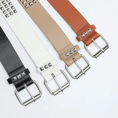 Unisex Fashion Rivet Belt PU Leather Casual Pants Belt With Alloy Pin Buckle For Women Men Jeans
