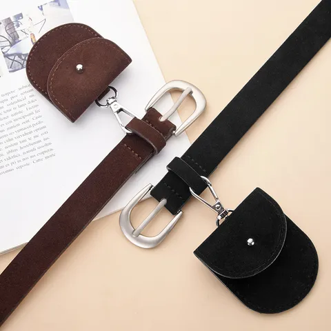 Women's Fashion PU Leather Belt With Mini Coin Purse Pendant Casual Sweet Style Waist Belt For Ladies