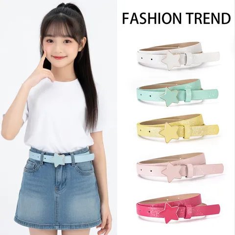 Kids Star Belt Girls Decorative PU Leather Belt Candy Color Star Metal Buckle Casual Jeans Accessories Waist Belt