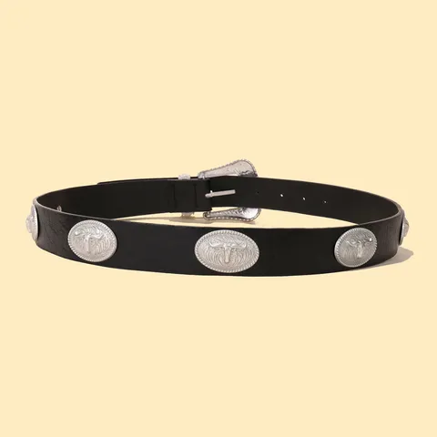 Women Vintage Retro PU Leather Belt With Alloy Bull Head Buckle Casual Jeans Pants Waistband Fashion Accessories