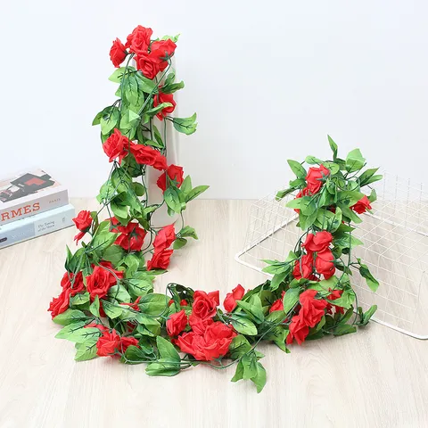 Artificial Rose Flower Vine Silk Rose Garland Hanging Flowers For Wedding Arch Home Wall Decor Party Floral Arrangement