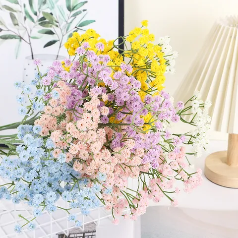 Fleurs Artificielles Gypsophile Bouquet de Plantes en Caoutchouc Souple pour Maison Mariage Salon Décoration Florale