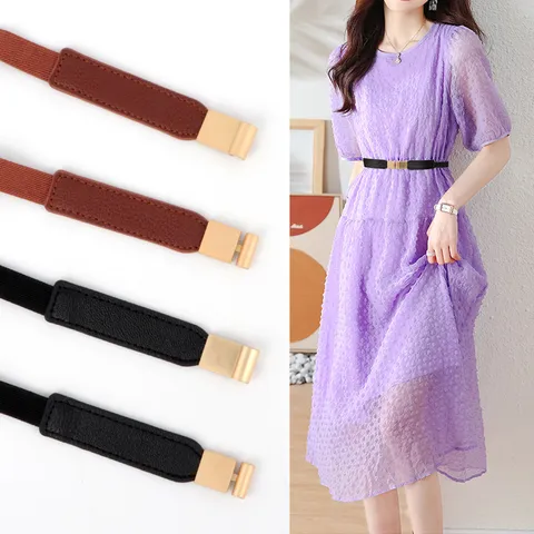 Damen Elegante Elastische Taillengürtel Mode Kleid Dekorativer Bund Mit Metallschnalle Perle Blatt Design Casual Accessoires