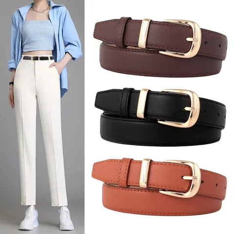 Damen Casual Minimalistischer PU Leder Gürtel Mit Legierung Dornschließe Einziger Farbe Vielseitiger Bund Für Jeans Tägliche Kleidung