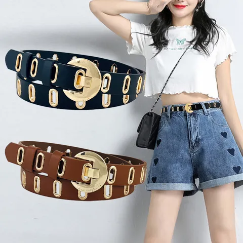 Damen PU-Leder Gürtel Mode Metallöse Ausschnitt Dekorative Taillengürtel Vielseitig Lässig Damen Taillengürtel