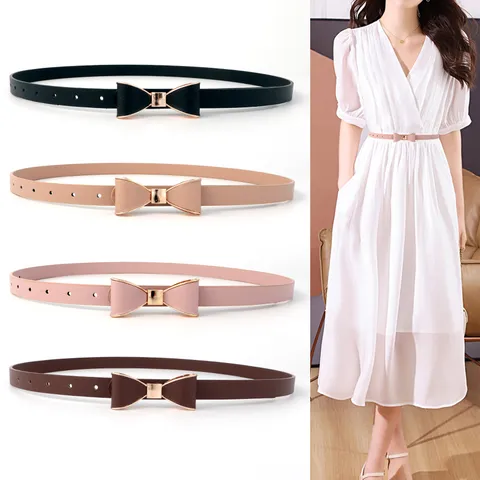Damen Mode PU Leder Gürtel Minimalistisch Schleife Metallschnalle Kleid Gürtel Eleganter Vielseitiger Taillengürtel