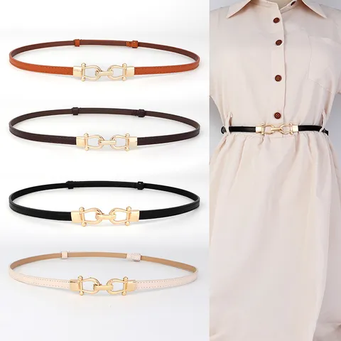 Damen Mode PU Leder Schmaler Gürtel Minimalistischer Metallschnalle Freizeitkleid Taillengürtel Dünner Taillenbund Accessoires