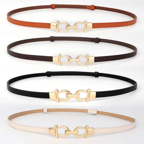 Damen Mode PU Leder Schmaler Gürtel Minimalistischer Metallschnalle Freizeitkleid Taillengürtel Dünner Taillenbund Accessoires