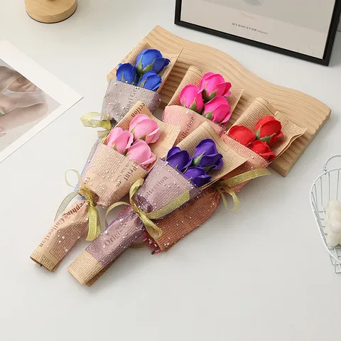 Cadeau de Saint-Valentin Bouquet de Roses en Savon Fait Main Boîte Cadeau Nœud Ruban Pour Mère Professeur Femmes Vacances