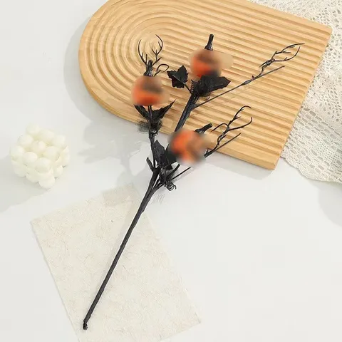 Branche de Citrouille d'Halloween Tige de Citrouille en Flanelle Artificielle Fausse Branche de Plante pour Fête d'Halloween Décoration de Maison