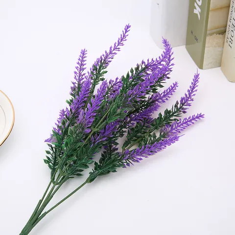 Fleur De Lavande Artificielle Branche Unique En Plastique Fausse Plante Pour Mariage Décoration De La Maison Accessoires De Photographie Violet