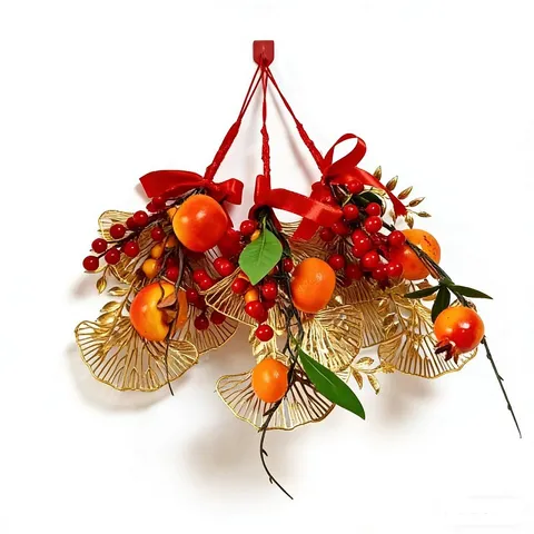 Nouvel An Fruit Guirlande Décoration Suspendue Grenade Artificielle Kaki Feuille Dorée Maison Salon Ornement Festif