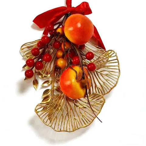 Nouvel An Fruit Guirlande Décoration Suspendue Grenade Artificielle Kaki Feuille Dorée Maison Salon Ornement Festif