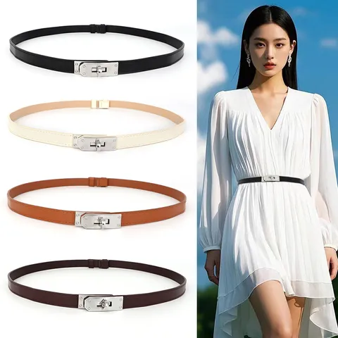 Damen PU-Leder Schmaler Taillengürtel Metallschnalle Minimalistisch Vielseitig Verstellbar Kleid Hemd Riemen Modeaccessoire