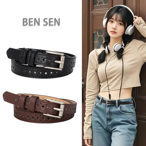 Damen Casual PU-Leder Gürtel Minimalistischer Durchbrochener Dornschnalle Schmaler Taillengürtel Für Kleid Jeans Modeaccessoires