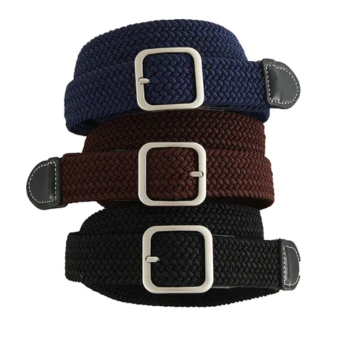 Unisex Casual Elastic Woven Belt Women Men Vintage Stretch Braided Waistband With Alloy Square Buckle Fashion Pants Accessories