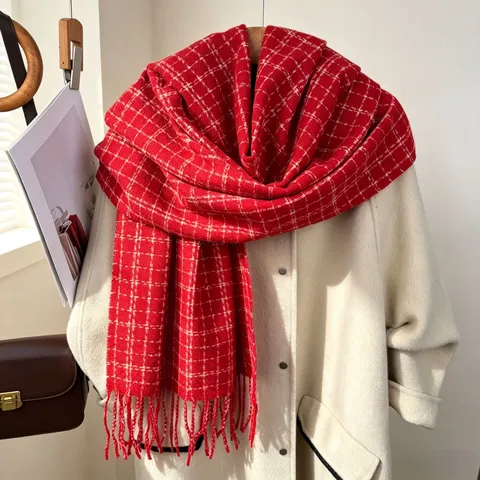 Sciarpa Classica in Imitazione Cashmere a Quadri Per Donne Uomini Autunno Inverno Caldo Scialle con Nappe