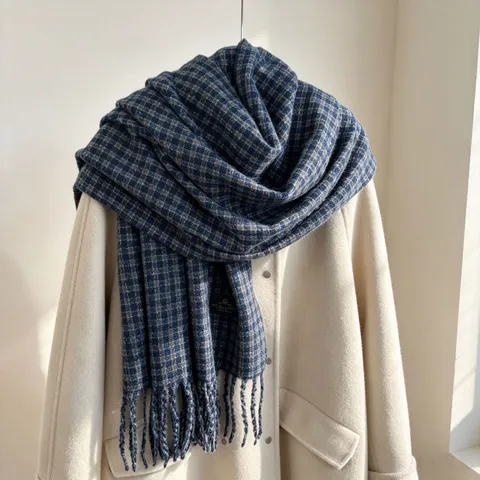 Donna Inverno Spesso Faux Cashmere Sciarpa Retro Quadri Nappe Caldo Morbido Scialle Versatile Viaggio Quotidiano Sciarpa Lunga
