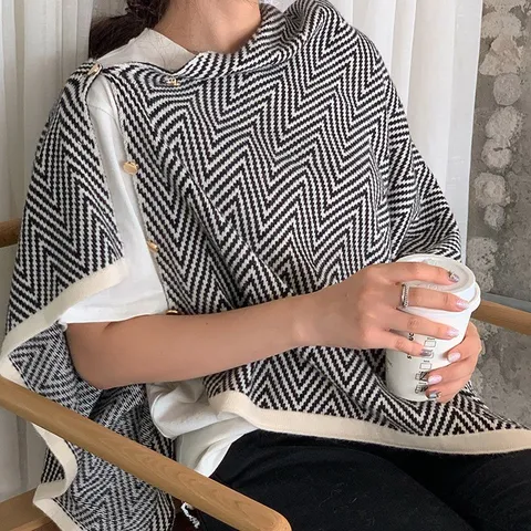Donna Moda Casual Sciarpa in Maglia Inverno Caldo Oversized Scialle Fibbia Mantello