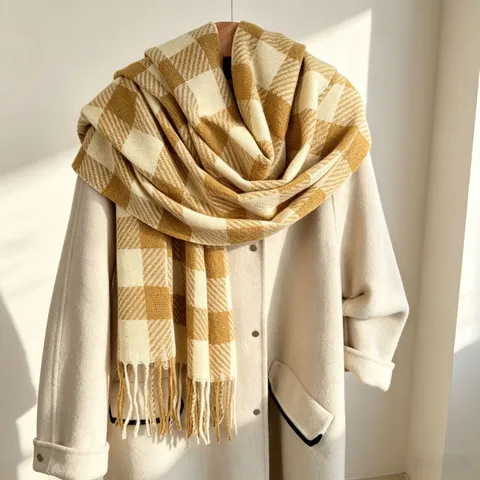 Sciarpa a Quadri Classica Cachemire Sintetico Scialle Caldo Ispessito Con Nappe Moda Inverno Casual Unisex