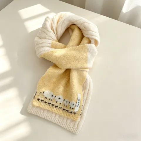 Stile Coreano Autunno Inverno Color Block Jacquard Misto Lana Sciarpa Carino Modello Pecora Calda Sciarpa Collo Lavorata a Maglia Donna