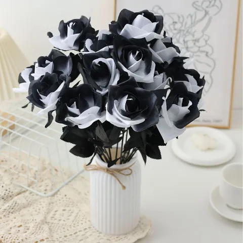 Halloween Künstliche Schwarze Rose Simulations-Seidenblume Kreatives Blumengesteck Heimdekoration Fotografie-Requisite