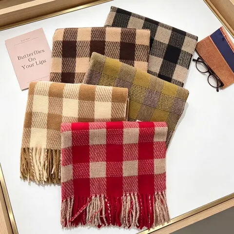 Sciarpa a Quadri Classica Cachemire Sintetico Scialle Caldo Ispessito Con Nappe Moda Inverno Casual Unisex