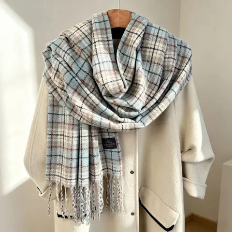 Sciarpa a Quadri Calda e Spessa Simil Cashmere per Donne Moda Inverno Nappa Sciarpa Lunga Stile Britannico Versatile