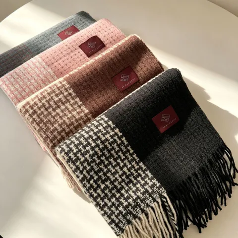 Classica Sciarpa a Quadri con Nappe Per Donna Sciarpa Invernale in Imitazione Cashmere Calda e Ispessita Scialle Lungo