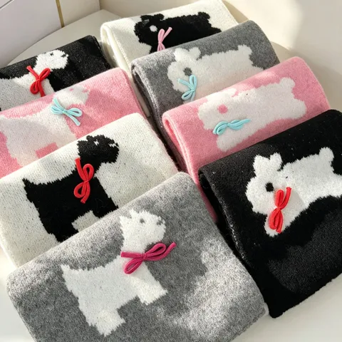 Sciarpa Lavorata a Maglia Invernale da Donna Simpatico Motivo Coniglietto Cucciolo di Cartone Animato Morbido Caldo Scaldacollo Dolce Fiocco Sciarpa Lavorata a Maglia