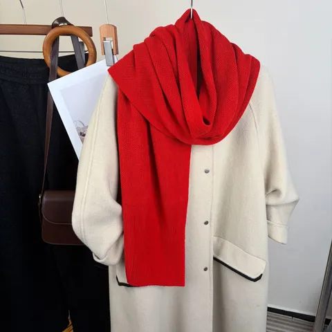 Sciarpa Lavorata a Maglia Calda Invernale da Donna Morbida Minimalista Ispessita Lunga Tinta Unita per Uso Quotidiano