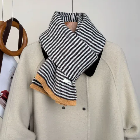 Nuova Sciarpa in Misto Lana Lavorata a Maglia a Righe Blocco di Colore Vintage Unisex Autunno Inverno Caldo Scaldacollo Moda
